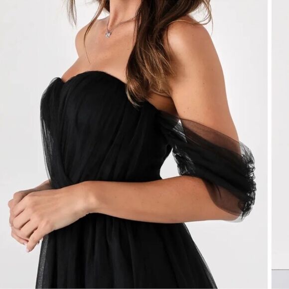 Lulus Divine Dreamer‎ Off the Shoulder Tiered Midi Dress, Black, XL, NWT - Picture 7 of 10